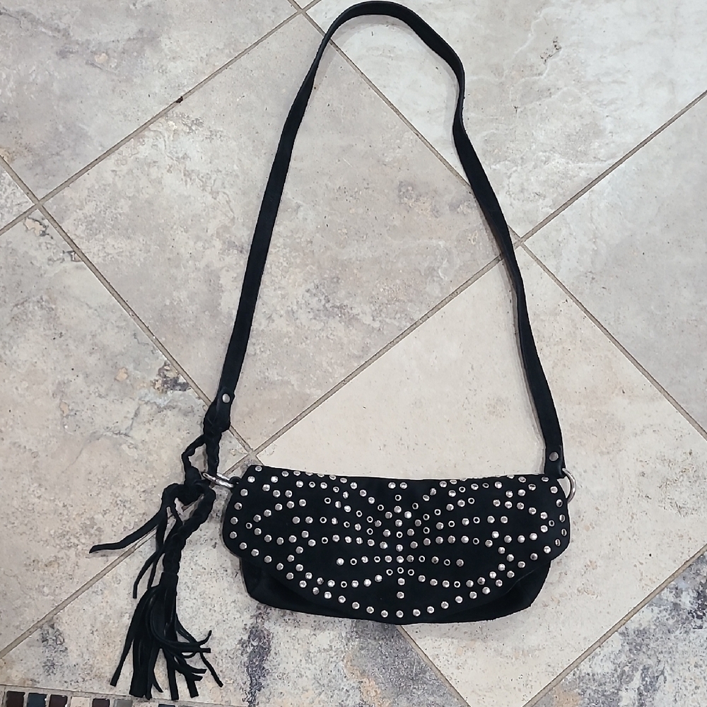 RAPSODIA Suede Studded Black Crossbody Bag